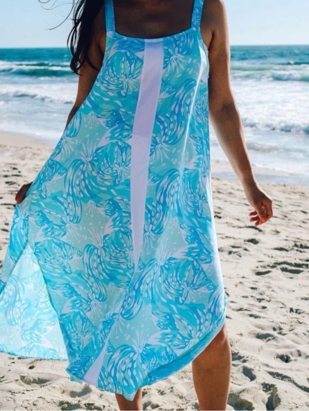 🩵🤍NWT XL (1X*)Lilibridge Blue Tropics Midi Sundress Dress Beachly Box Summer